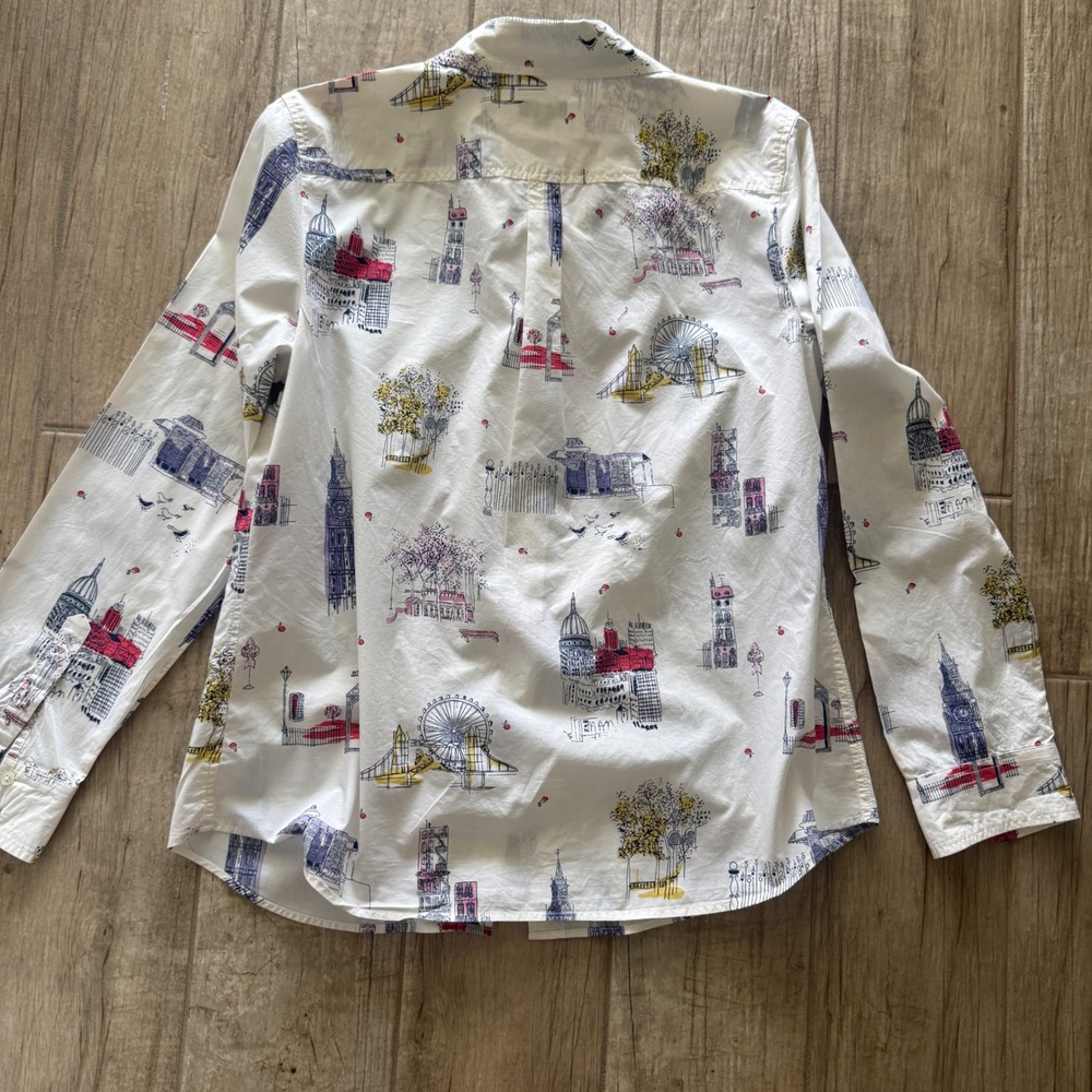 Talbots Womens London Landmark Novelty Print Button Down Shirt White Size M Long - Picture 10 of 11